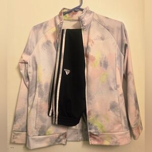 Adias Girls Unique Black And Rainbow Colored Track Suit Size 10/12